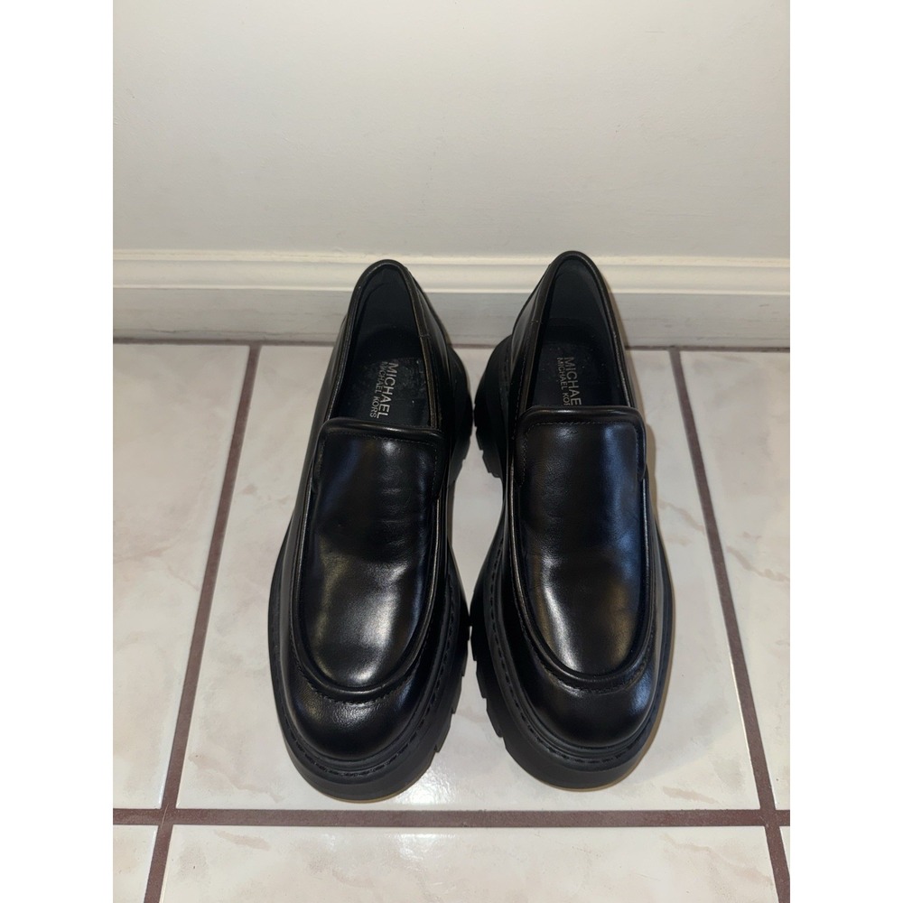 NWOB Michael Kors Black Shiloh Leather Loafers Platform Chunky Y2K Style Size 6M - Picture 5 of 15